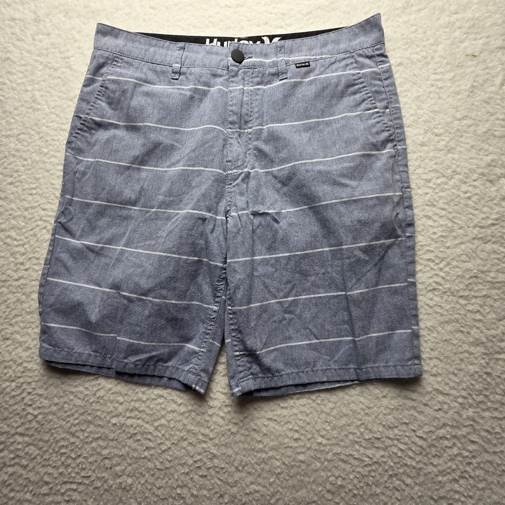 Hurley Shorts Mens 30 Blue Striped Cotton Polyester Chino 9 Inseam Casual Summer